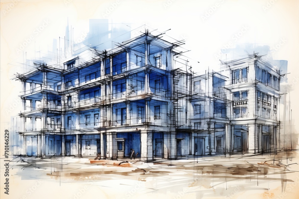 Construction site blueprint - abstract concept for construction project planning and development