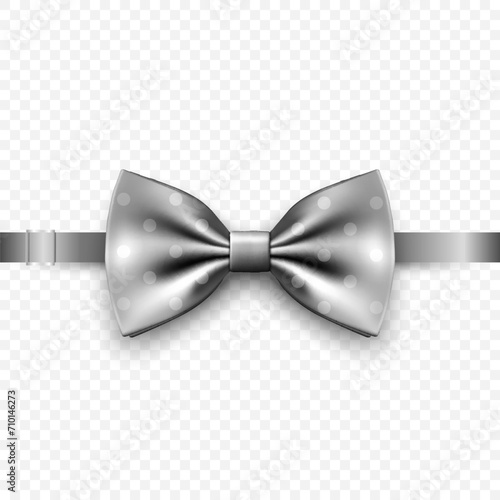 Vector 3d Realistic Gray Bow Tie Icon Closeup Isolated on White Background. Silk Glossy Bowtie, Tie Gentleman. Mockup, Design Template. Bow Tie for Man. Mens Fashion, Fathers Day Holiday