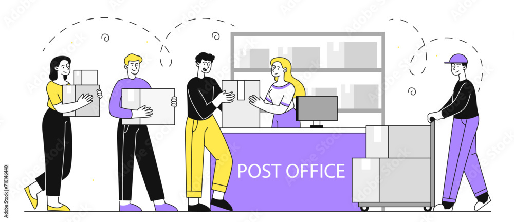 Post office scene vector linear Post office scene vector linear