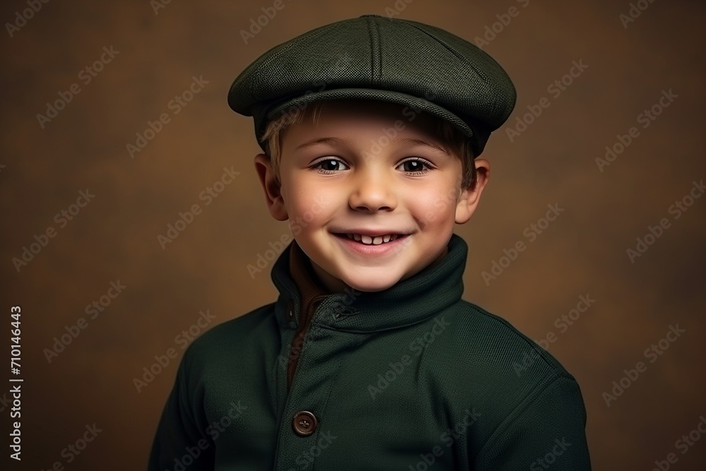 Portrait of a smiling little boy in a cap and green jacket Portrait of a smiling little boy in a cap and green jacket
