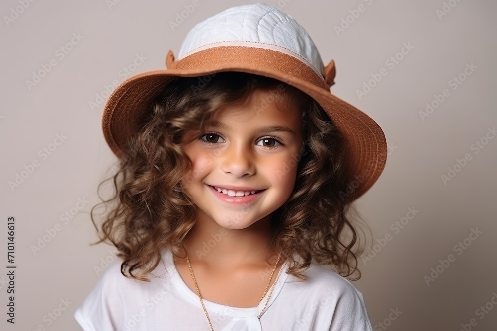 Portrait of a beautiful little girl with curly hair in a hat Portrait of a beautiful little girl with curly hair in a hat