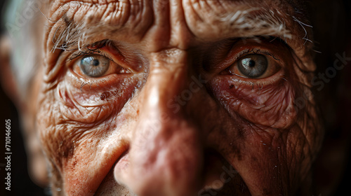 Extreme close-up portrait of a centenarian man, hundred-year-old man