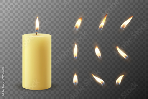 Wallpaper Mural Vector 3d Realistic Paraffin Wax Burning Party, Spa Candle and Burning Flame Set Closeup Isolated. Candle, Candle Flame Design Template, Front View Torontodigital.ca
