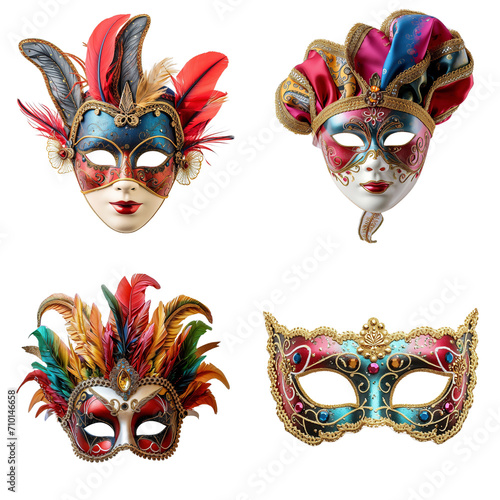 Collection from face masks for carnival isolated on white background. Carnival celebration concept.