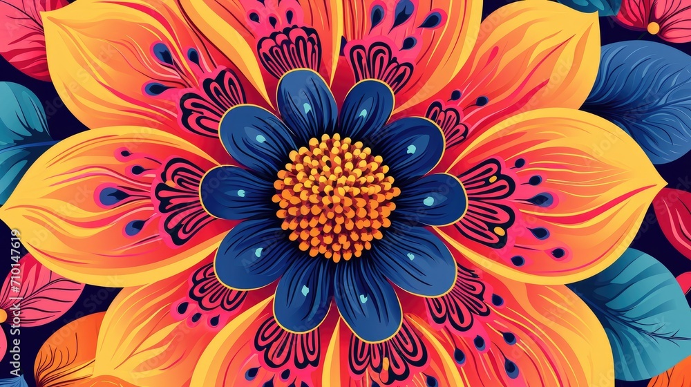 Colorful Flower on Blue Background Colorful Flower on Blue Background