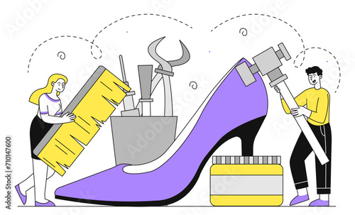 Shoemakers team vector linear concept