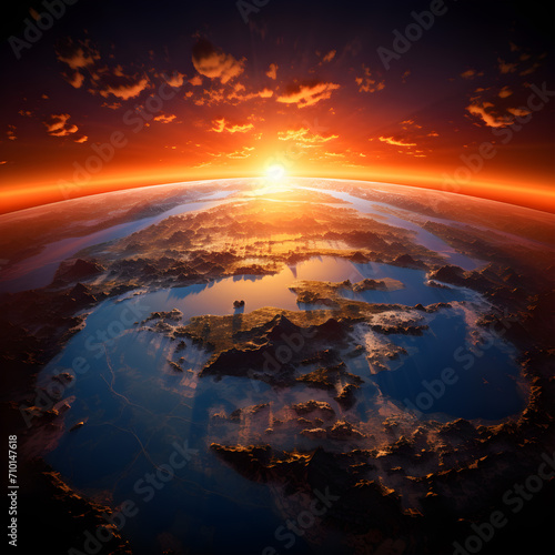 planet earth with sunrise in space