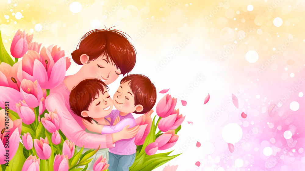 Hand drawn mother's day background. Happy Mother's Day creative illustration sketch with children. Hand drawn mother's day background. Happy Mother's Day creative illustration sketch with children.