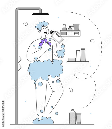 Man in shower vector linear