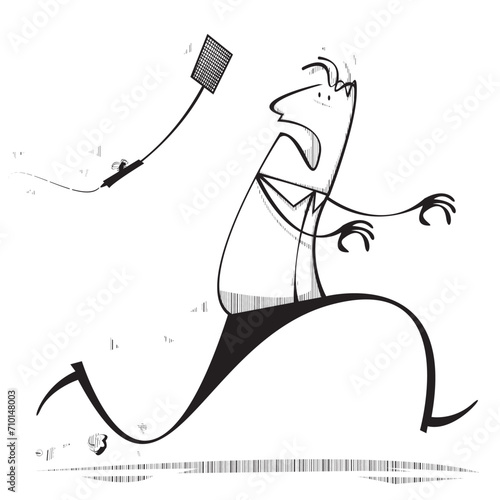 Man being chased by fly with swatter