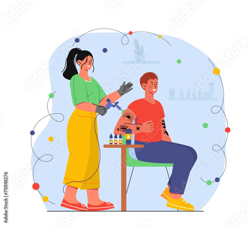 Tattoo parlor with client vector concept