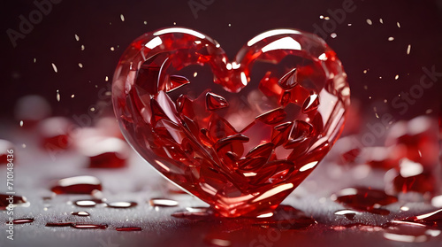 heart shaped glass red , semi broken, big, valentine's day, ai generated