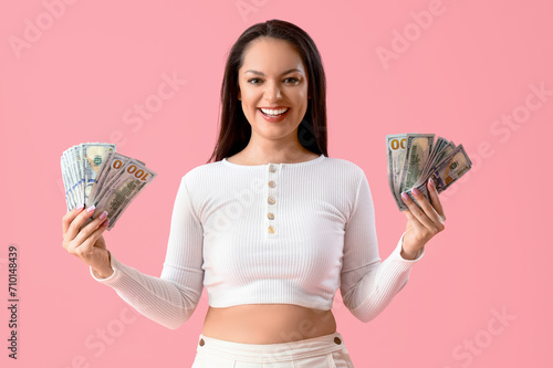Young woman with dollar ban...