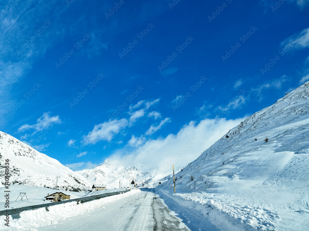 Snowy road in the Italian alps