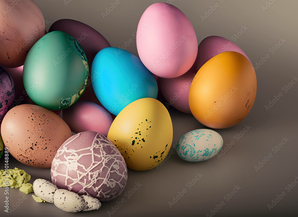 Three blue speckled eggs in bird nest , Easter holiday decorations , Easter concept background Three blue speckled eggs in bird nest , Easter holiday decorations , Easter concept background