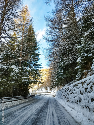 Snowy road in the italian alps