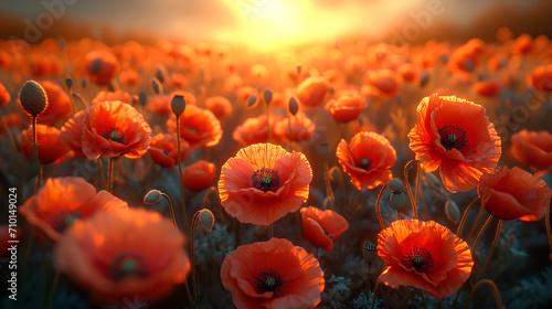 Red Poppy Field at Sunset.