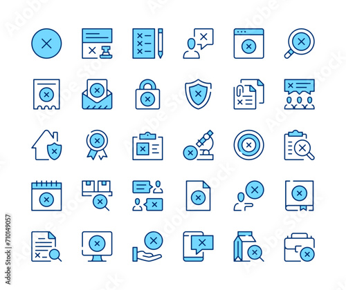 X mark icons set. Vector line icons. Blue color outline stroke symbols. Modern concepts
