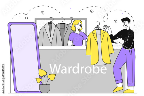 People in wardrobe vector linear
