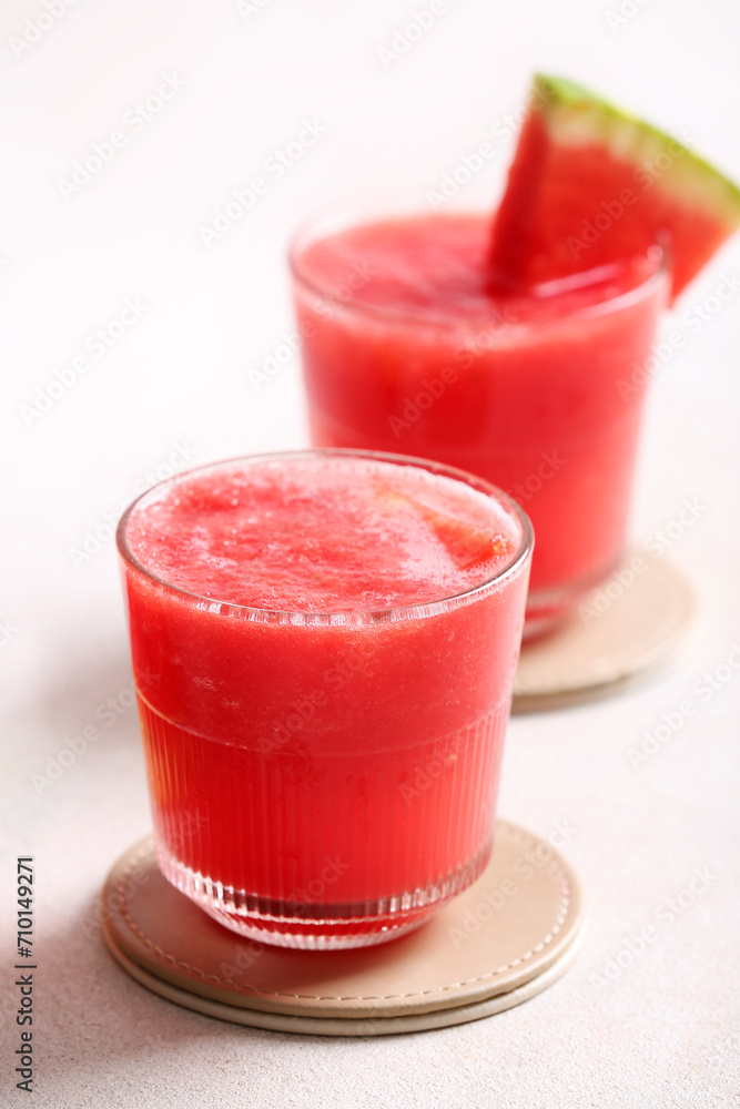 Glasses of tasty watermelon fresh on light background