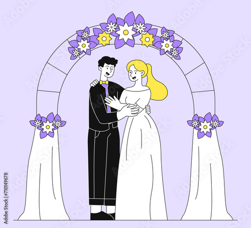 Wedding people vector linear
