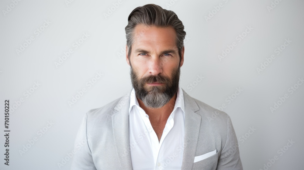 Well groomed bearded man over 45 years old. Beard style for men. Concept for men's mustache and beard hair care. Senior age model men Well groomed bearded man over 45 years old. Beard style for men. Concept for men's mustache and beard hair care. Senior age model men