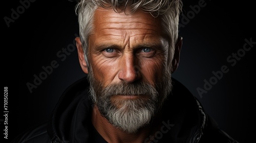 Close up portrait of well groomed man over 55 year old with stylish beard and haircut. Old age model with grey hair. Beard style. Elderly men model. Barber shop