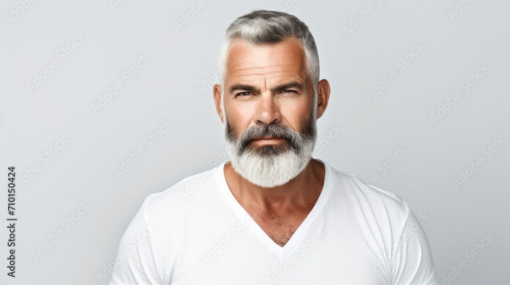 Well groomed bearded man over 45 years old. Beard style for men. Concept for men's mustache and beard hair care. Senior age model men Well groomed bearded man over 45 years old. Beard style for men. Concept for men's mustache and beard hair care. Senior age model men