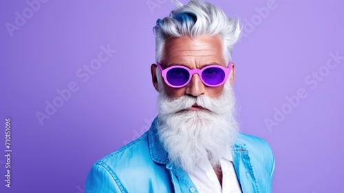 Portrait of bearded age model man with colorful stylish hair. Hair color for men. Hair style for old men © Rodica