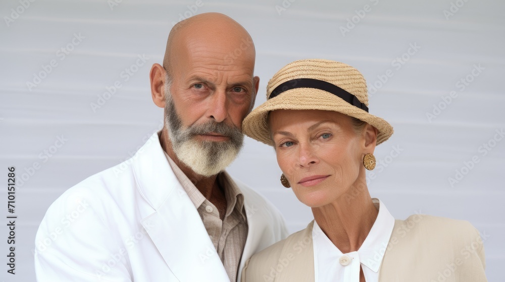 Close up of beautiful senior couple husband and wife looking at camera. Family mature couple portrait. Models over 50 years old Close up of beautiful senior couple husband and wife looking at camera. Family mature couple portrait. Models over 50 years old