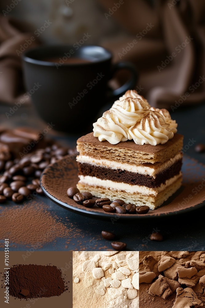 Coffee collage with cake and ingredients. Coffee collage with cake and ingredients.