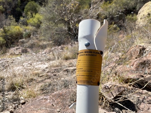 A mine claim marker in the Arizona desert