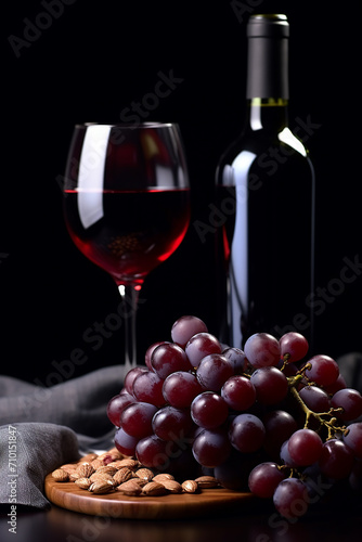 Gourmet wineglass on wooden table with grape, generated by AI