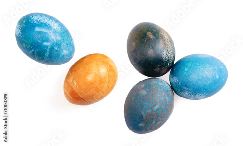 Different eggs on white background