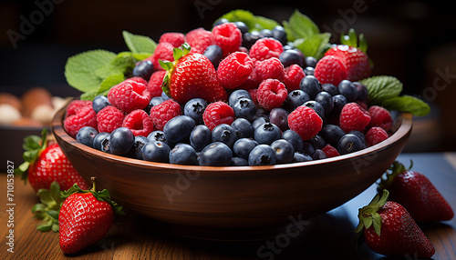 Freshness and sweetness in a bowl of berries generated by AI