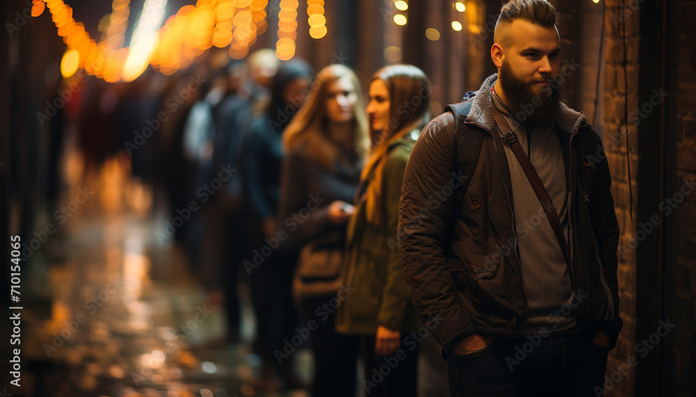 Young adults walking outdoors in the city at night generated by AI