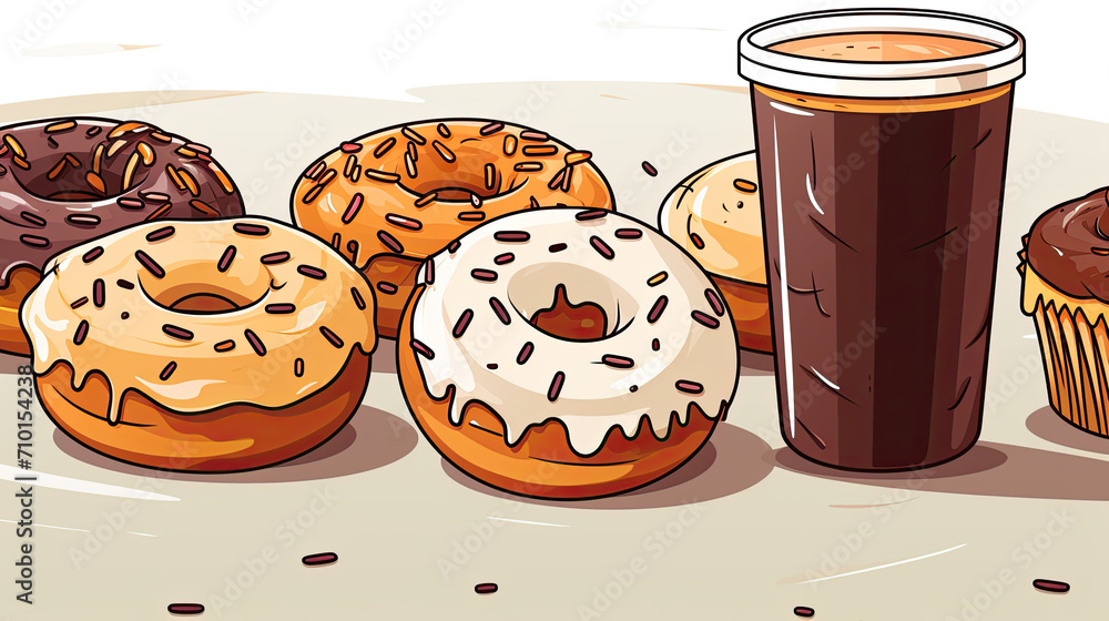 illustration of coffee and muffin donuts illustration of coffee and muffin donuts