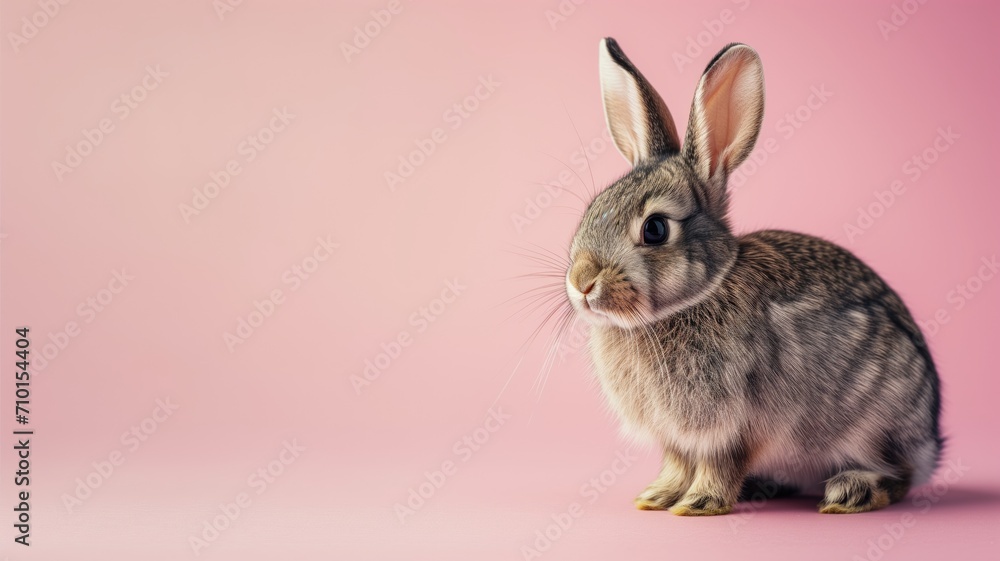 Obraz premium A cute rabbit against a soft pink background