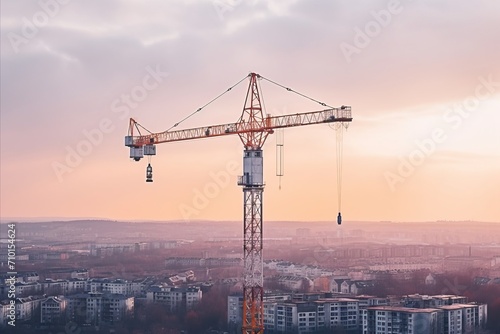 Building construction with cranes on a sunny day. process of constructing multi-storey building