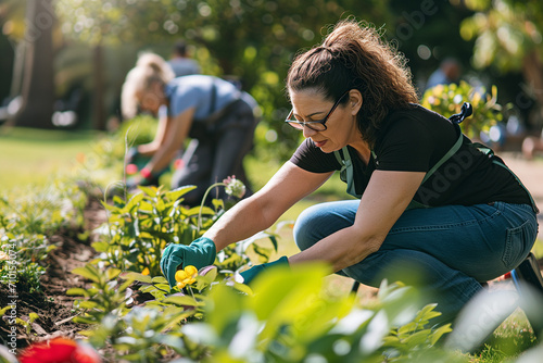 Volunteers working together to beautify a local park