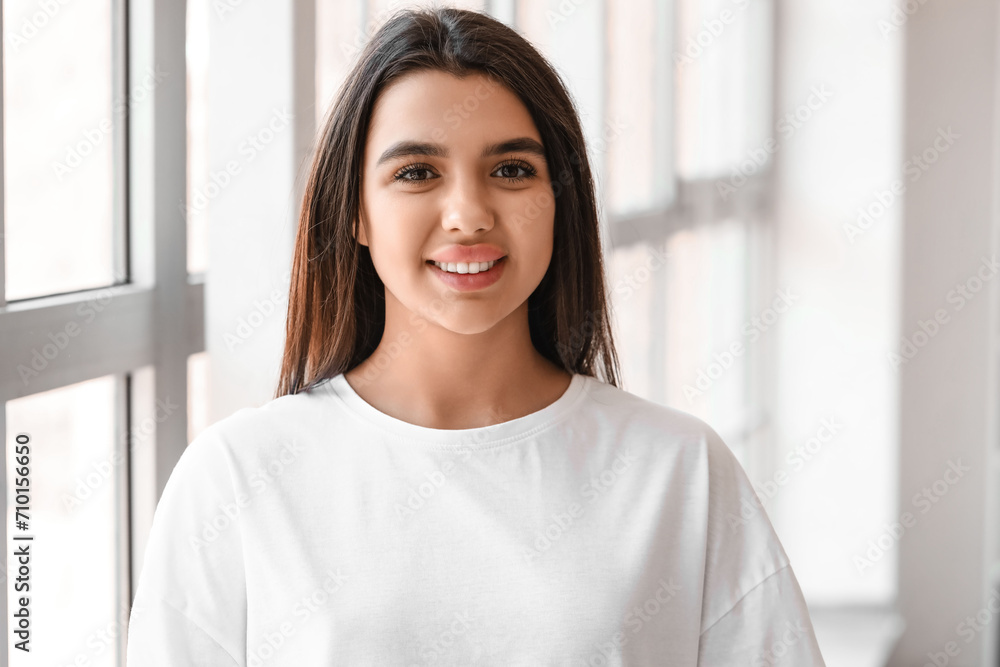 Smiling young woman with healthy teeth at home, closeup Smiling young woman with healthy teeth at home, closeup