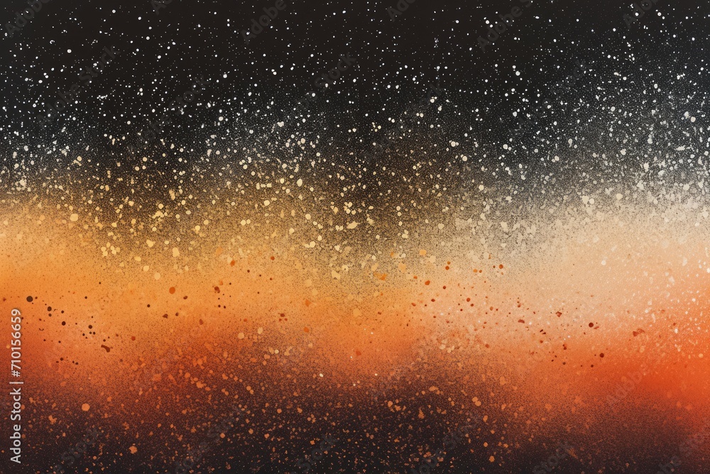 Abstract splatter with a gradient from black through gold to red, resembling a cosmic starry explosion or a fiery nebula.