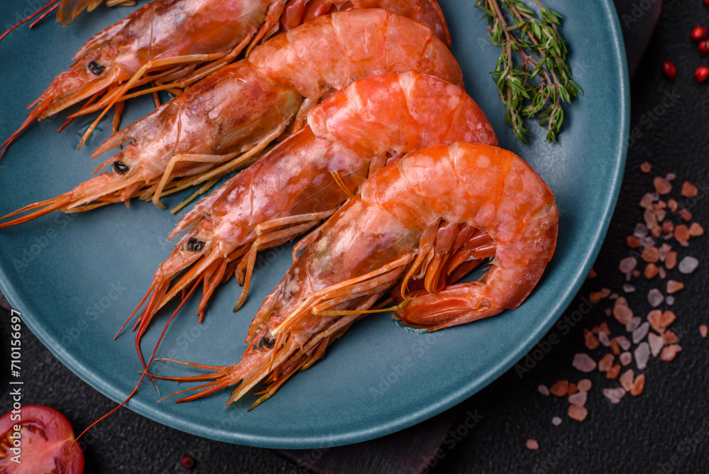 Tiger shrimp or langoustine boiled with spices and salt Tiger shrimp or langoustine boiled with spices and salt