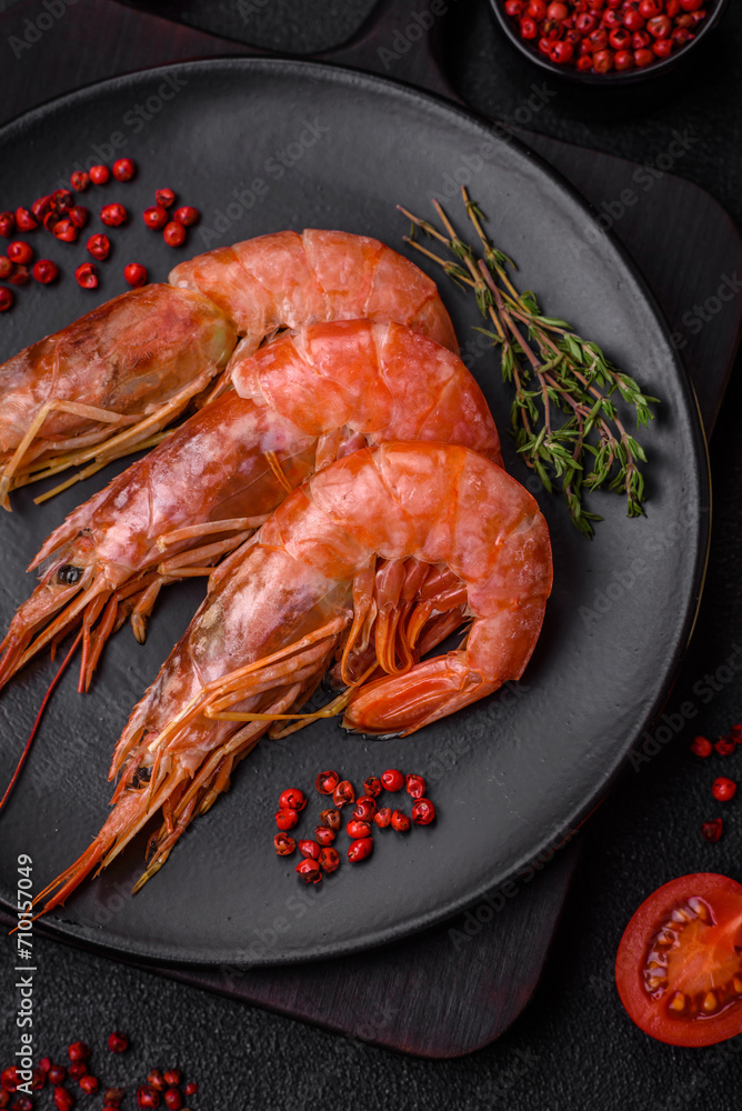 Tiger shrimp or langoustine boiled with spices and salt Tiger shrimp or langoustine boiled with spices and salt
