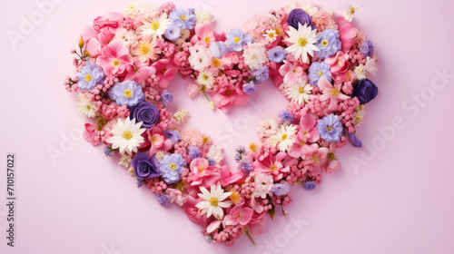 top view of summer flowers on pink