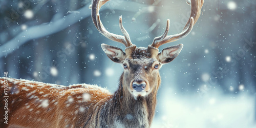 deer at snow scene, generative AI
