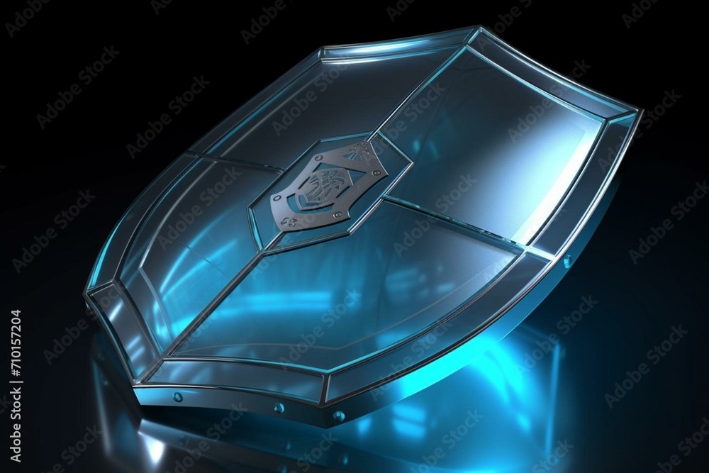 Conceptual rendering of a shield symbolizes protection and security. Generative AI