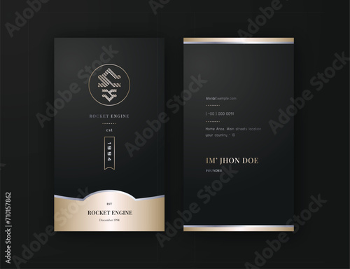 Classy Professionalism, Stunning Black and Gold vertical Business Card editable Design