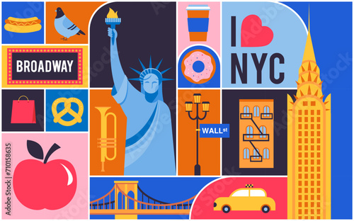 New York City, USA illustration, background, poster and banner design. Geometrical modern style concept illustration