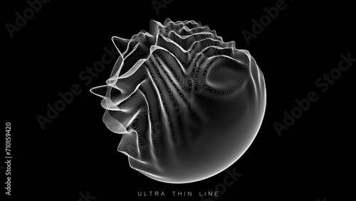 Distorted line spheres. Vector thin line glitch geometry.